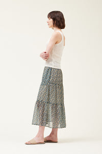 sheer print tiered skirt