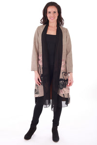 long scarf trimmed floral duster