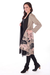 long scarf trimmed floral duster