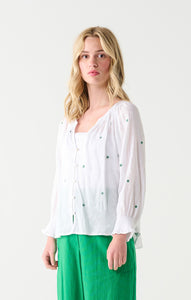 green distsy flower embroidered blouse