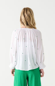 green distsy flower embroidered blouse