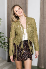 Load image into Gallery viewer, olive lace fringe jacket
